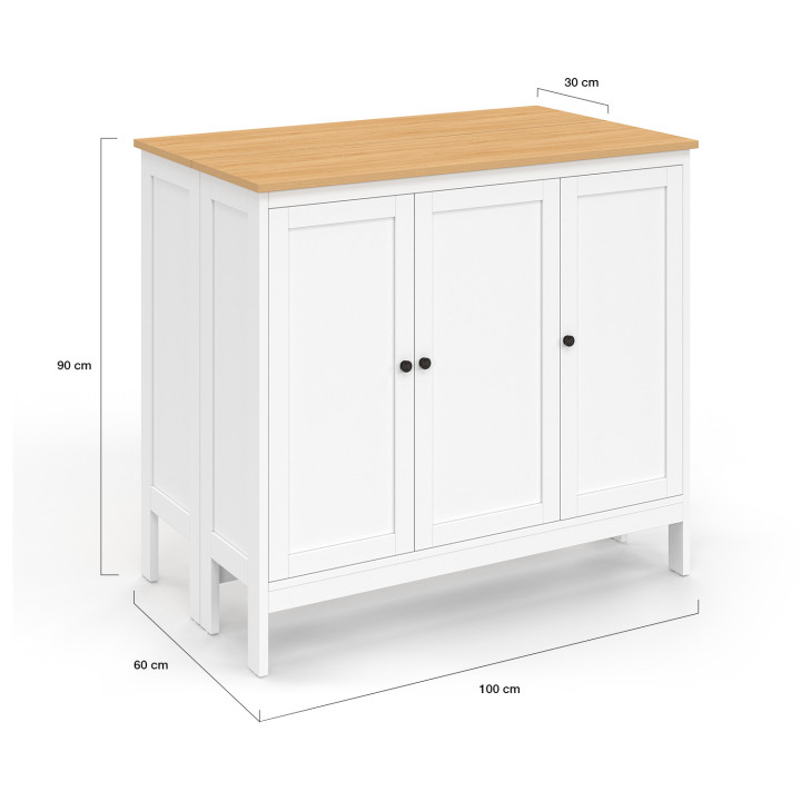 Set di tavolo da bar con isola e 2 sgabelli in legno bianco con piano in faggio - ACHILLE - ID Market