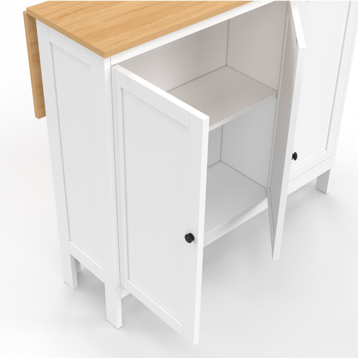Set di tavolo da bar con isola e 2 sgabelli in legno bianco con piano in faggio - ACHILLE - ID Market