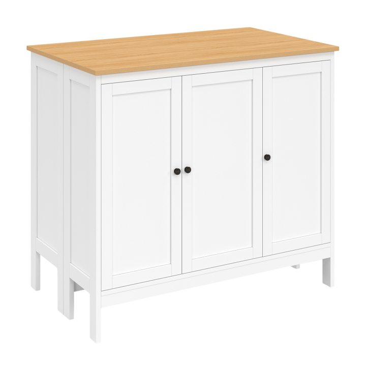 Set di tavolo da bar con isola e 2 sgabelli in legno bianco con piano in faggio - ACHILLE - ID Market