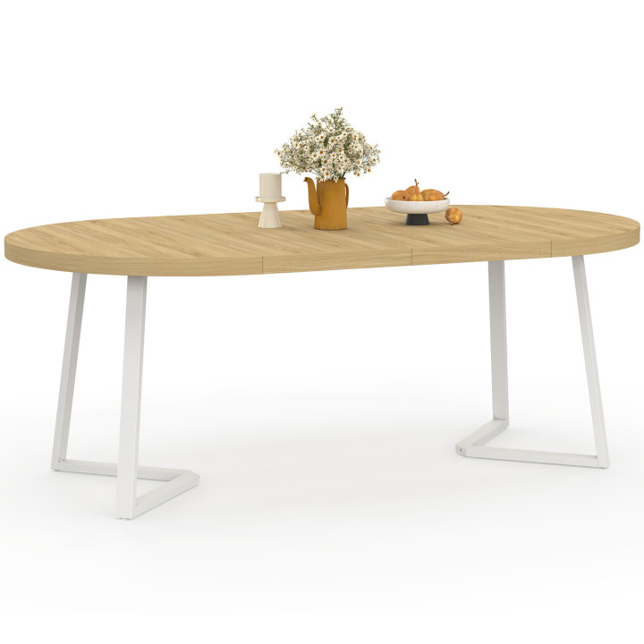 Tavolo da pranzo rotondo allungabile 4-10 persone in legno e bianco 110-200 cm - SELMA | IdMarket