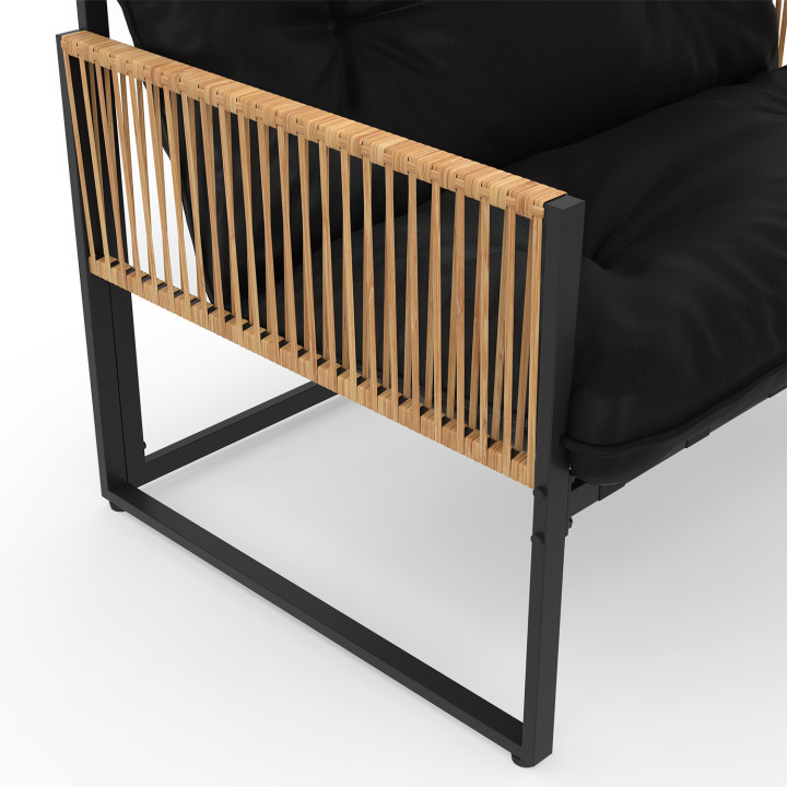 Set di mobili da giardino bassi a 8 posti con angoli in metallo nero e cuscini neri - RIO | IdMarket