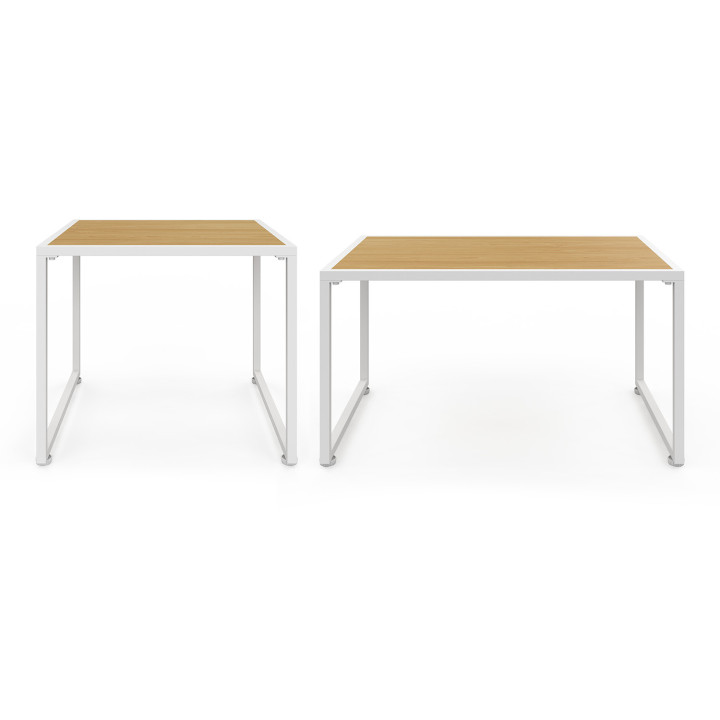 Set di mobili da giardino bassi a 8 posti con struttura in metallo bianco, corda effetto rattan e cuscini beige - RIO | IdMarket