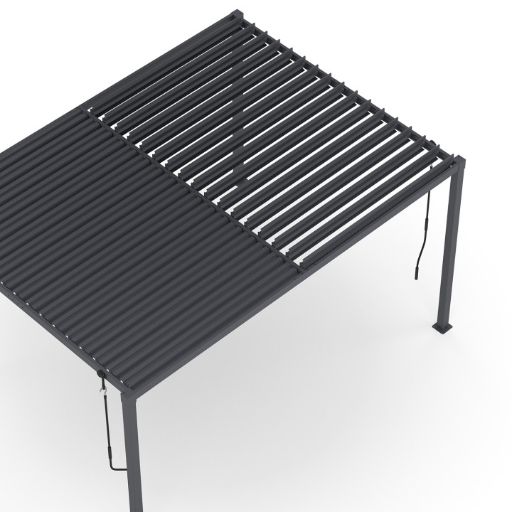 Pergola bioclimatica lames orientables acier 3x4 M rideaux et moustiquaire gris anthracite | IdMarket