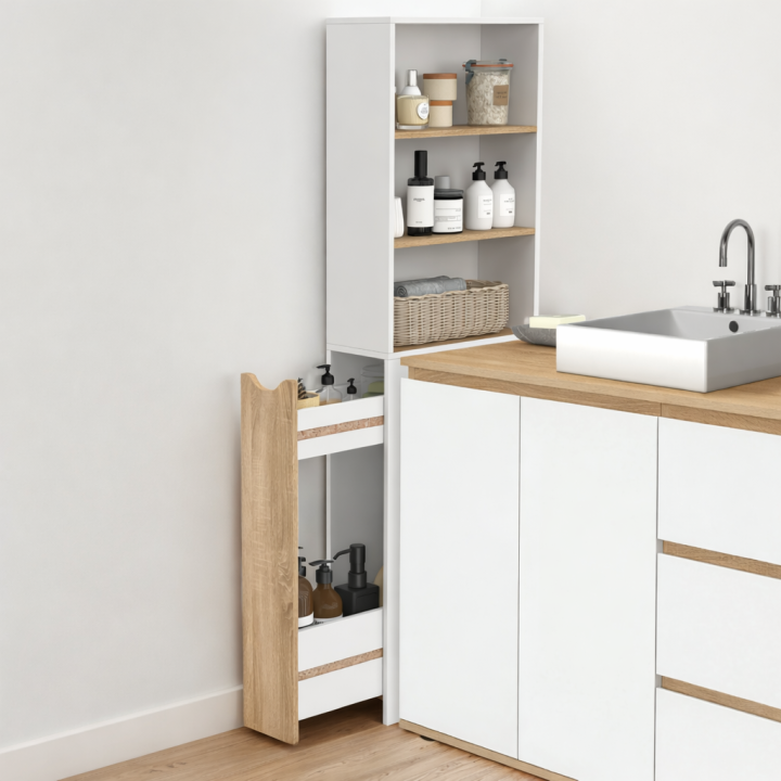 Mobile bagno a 2 livelli con cassetti e 3 ripiani - TOMI | IdMarket