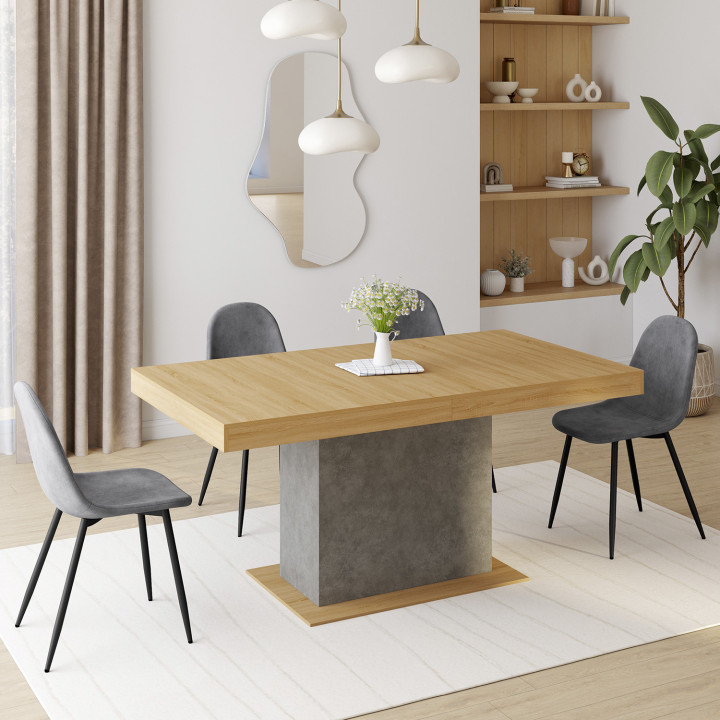 Tavolo da pranzo allungabile 6-10 persone effetto legno e cemento - EDEN | ID Market