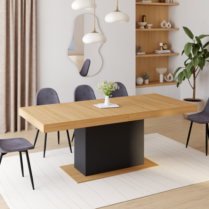 Tavolo da pranzo allungabile in legno e nero per 10-12 persone - EDEN | ID Market