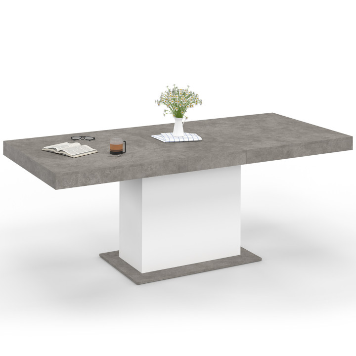 Tavolo da pranzo allungabile 6-10 persone 160-200 cm in cemento e bianco - EDEN | ID Market