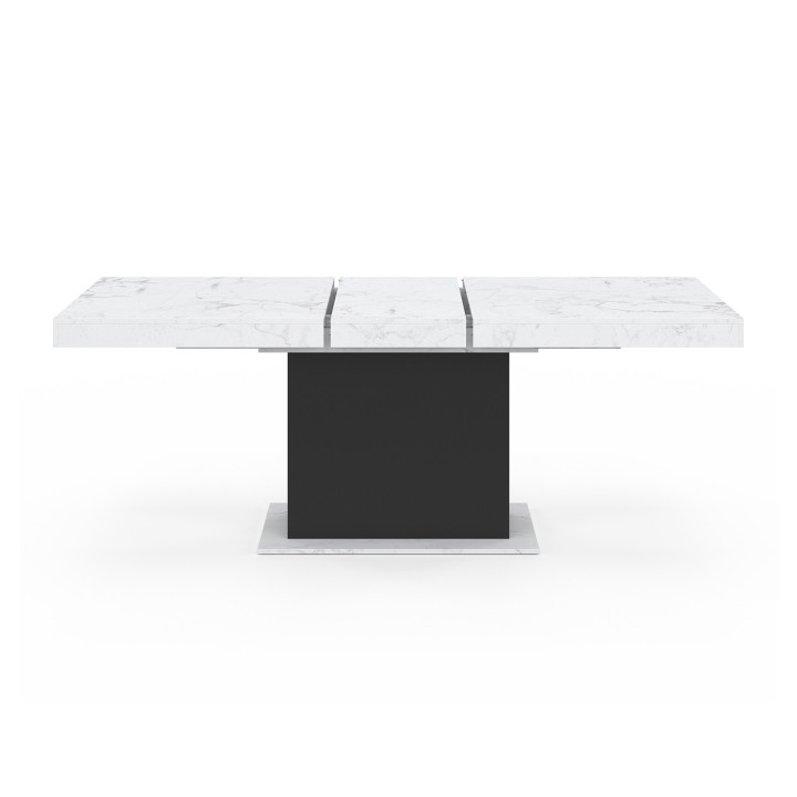 Tavolo da pranzo allungabile 6-10 persone piano effetto marmo bianco gamba nera 160-200cm - EDEN | ID Market