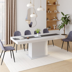 Tavolo da pranzo rettangolare allungabile bianco con fascia grigia - EDEN | ID Market