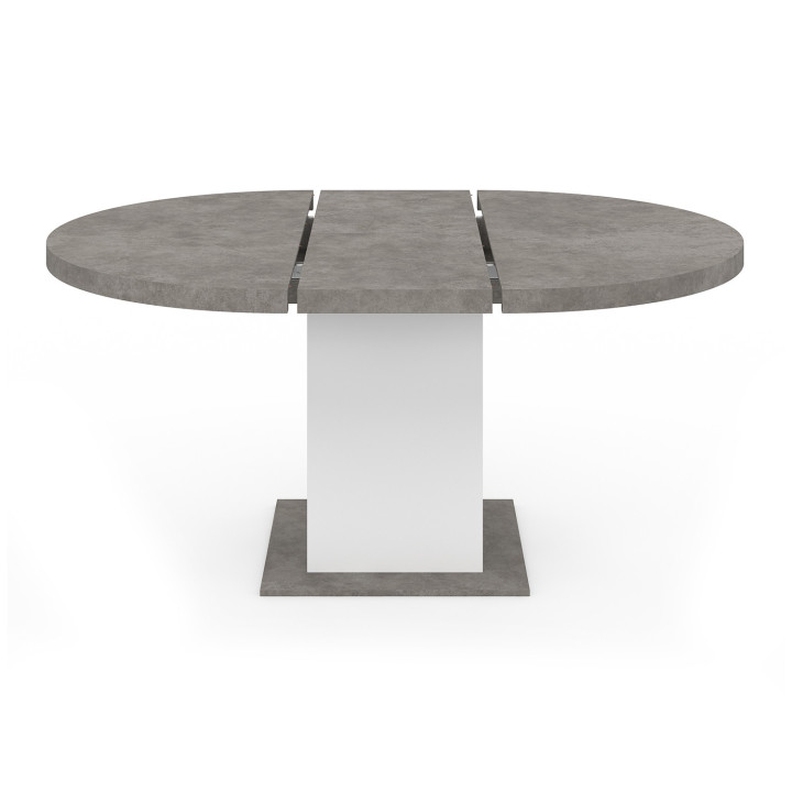 Tavolo da pranzo rotondo allungabile 4-8 persone in cemento e bianco 120-160 cm - EDEN | ID Market