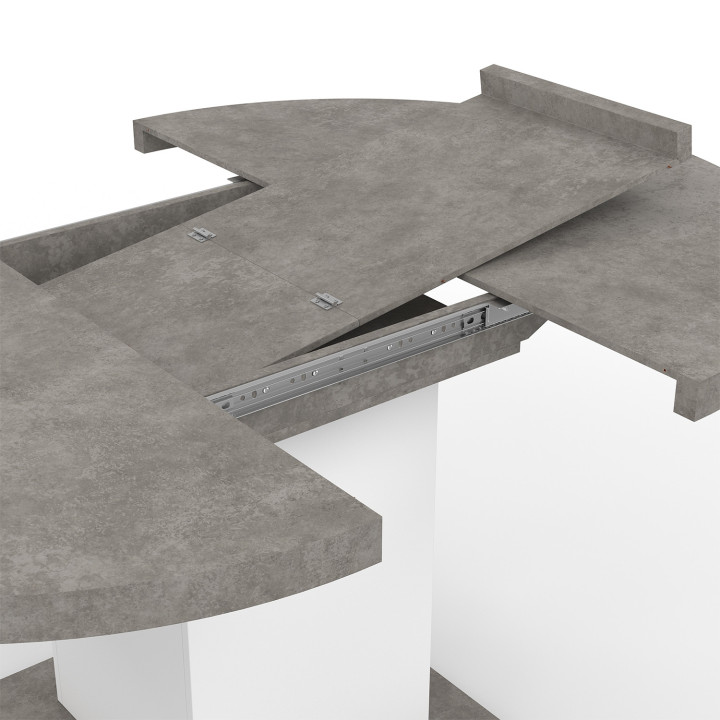 Tavolo da pranzo rotondo allungabile 4-8 persone in cemento e bianco 120-160 cm - EDEN | ID Market