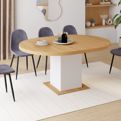 Tavolo da pranzo rotondo allungabile 4-8 persone in legno e bianco 120-160 cm - EDEN | ID Market