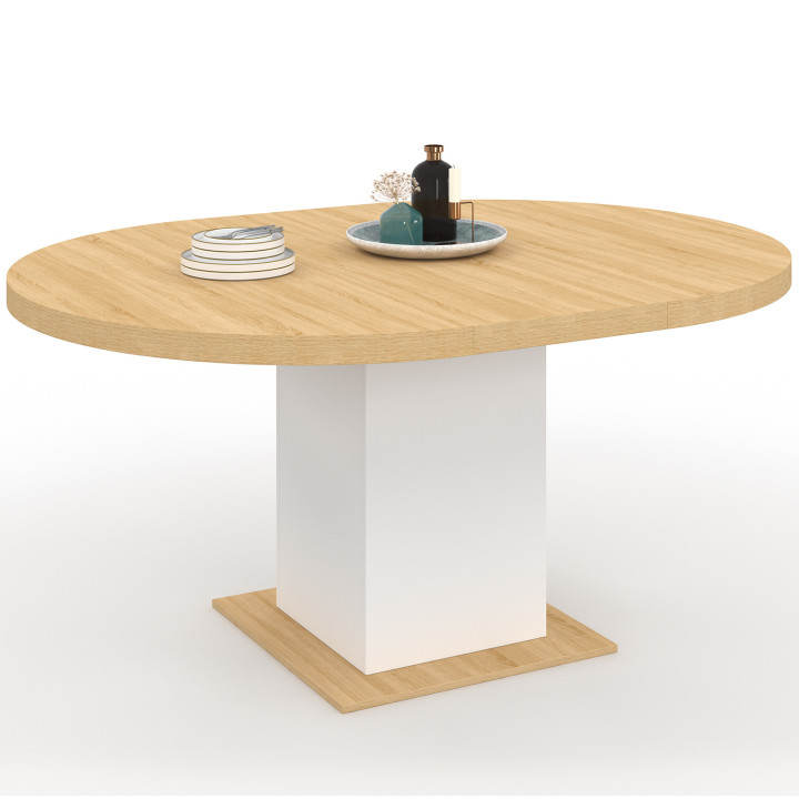 Tavolo da pranzo rotondo allungabile 4-8 persone in legno e bianco 120-160 cm - EDEN | ID Market