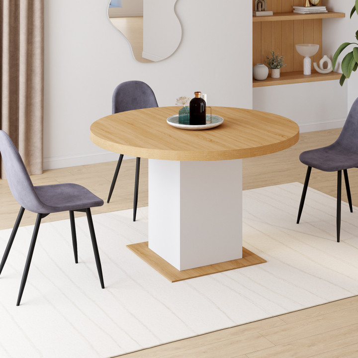Tavolo da pranzo rotondo allungabile 4-8 persone in legno e bianco 120-160 cm - EDEN | ID Market