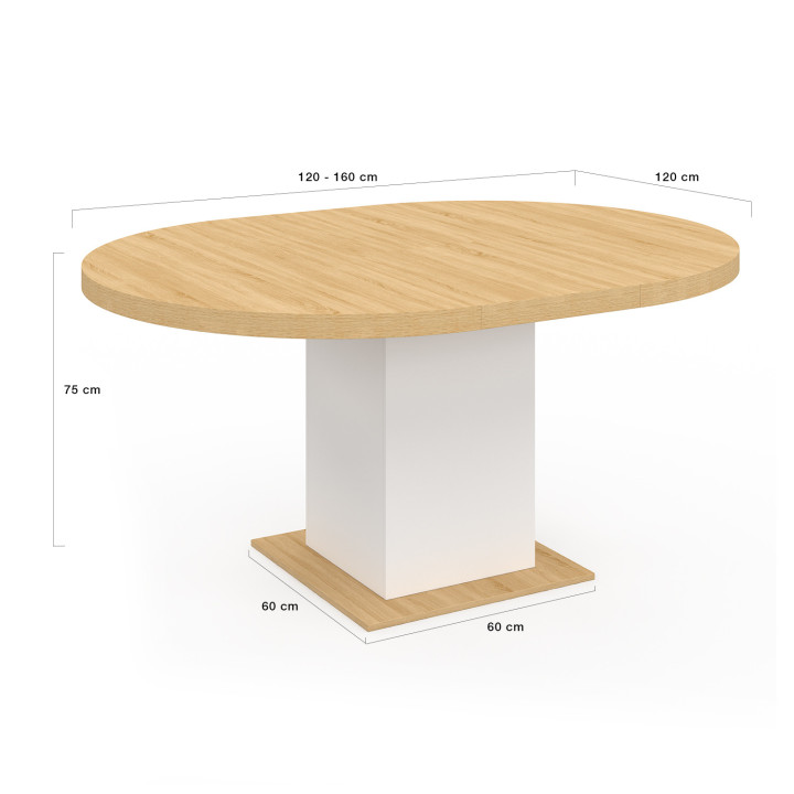 Tavolo da pranzo rotondo allungabile 4-8 persone in legno e bianco 120-160 cm - EDEN | ID Market