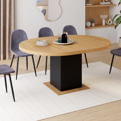 Tavolo da pranzo rotondo allungabile 4-8 persone in legno e nero - EDEN | ID Market