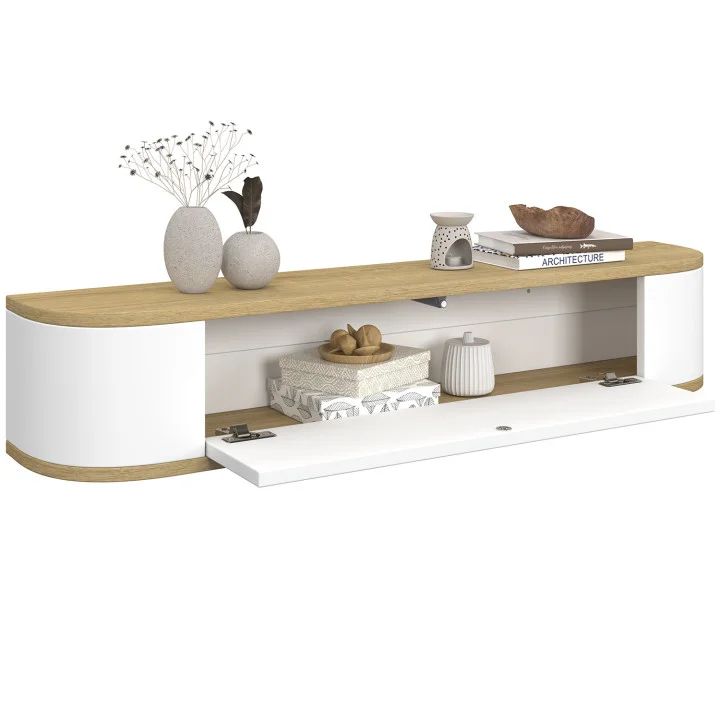 Mensola da ingresso a 1 anta in legno e bianco - LEORA | IdMarket