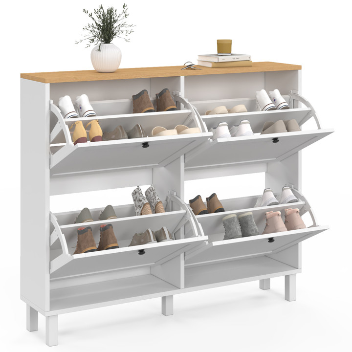 20 paia di scarpiere ACHILLE con 4 ante bianche e piano in legno