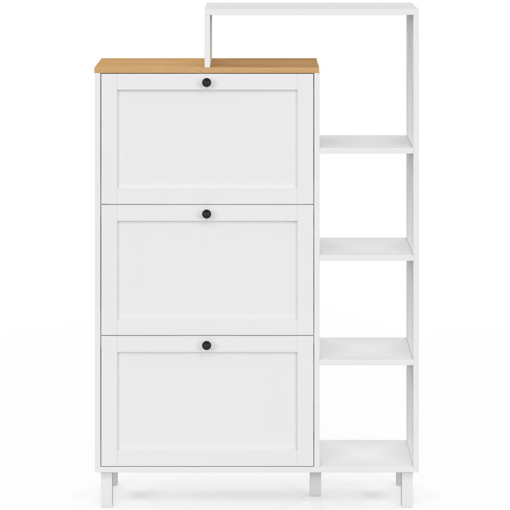 ACHILLE 18 paia di scarpiere bianche a 3 ante con piano e ripiano in legno