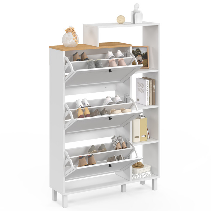 ACHILLE 18 paia di scarpiere bianche a 3 ante con piano e ripiano in legno