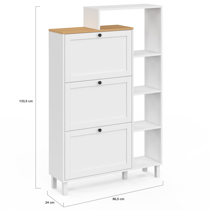 ACHILLE 18 paia di scarpiere bianche a 3 ante con piano e ripiano in legno