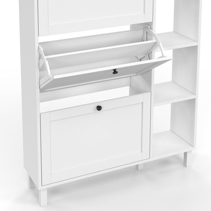 ACHILLE 18 paia di scarpiere bianche a 3 ante con piano e ripiano in legno