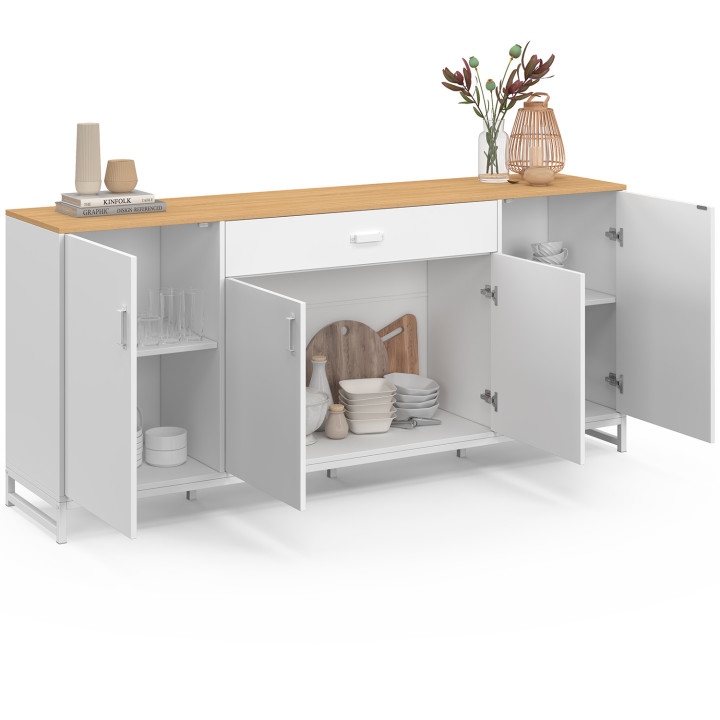 Madia XXL da 180 cm con 4 ante e 1 cassetto, legno e bianco - WASHINGTON | IdMarket