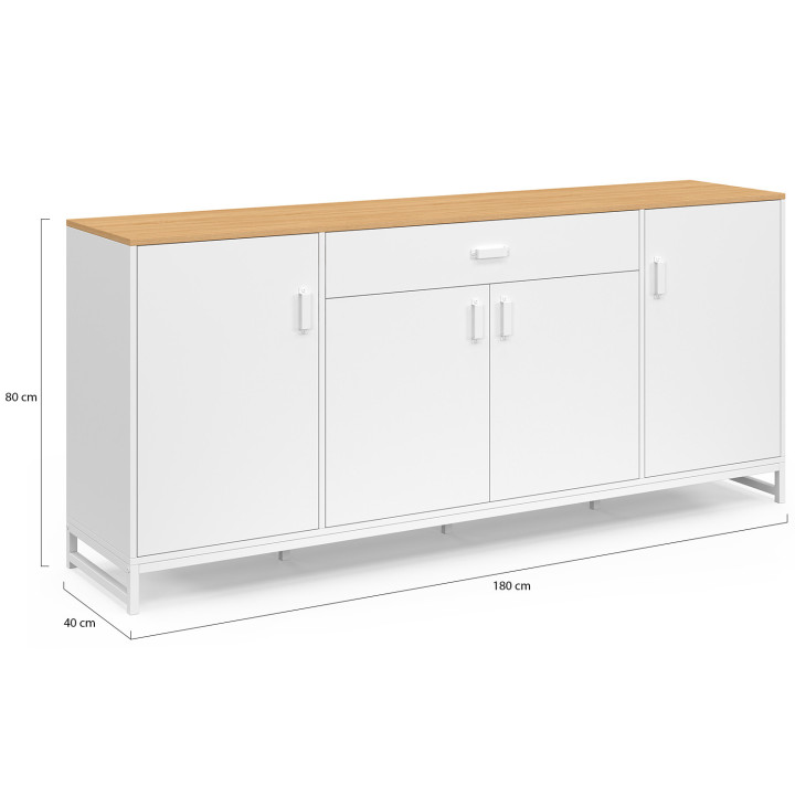 Madia XXL da 180 cm con 4 ante e 1 cassetto, legno e bianco - WASHINGTON | IdMarket