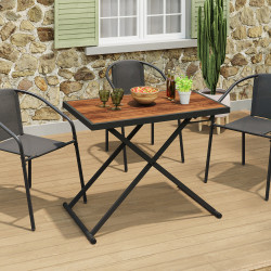 Tavolo da giardino OLIE 100 cm regolabile in altezza a 3 posizioni in metallo nero con piano effetto legno