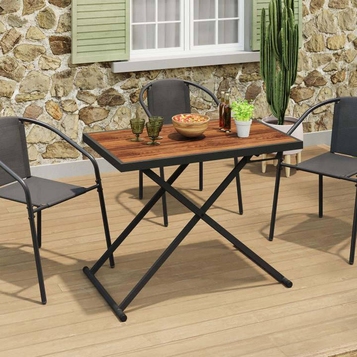 Tavolo da giardino OLIE 100 cm regolabile in altezza a 3 posizioni in metallo nero con piano effetto legno