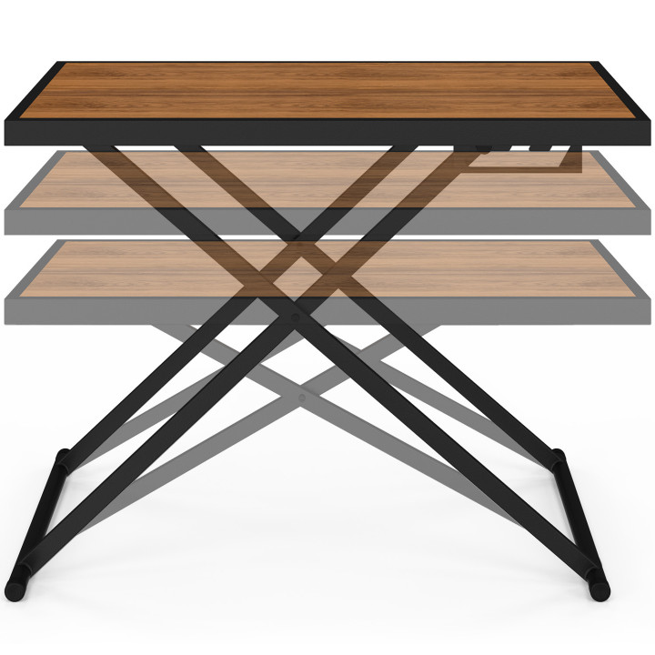 Tavolo da giardino OLIE 100 cm regolabile in altezza a 3 posizioni in metallo nero con piano in legno