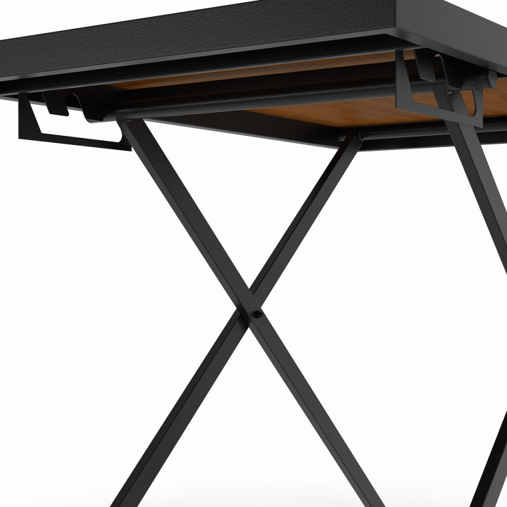 Tavolo da giardino OLIE 100 cm regolabile in altezza a 3 posizioni in metallo nero con piano effetto legno