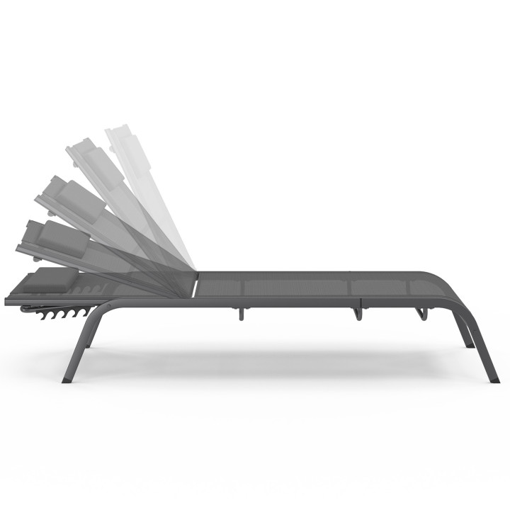 Set di 2 lettini da giardino reclinabili con tavolino in acciaio grigio - BORA | IdMarket
