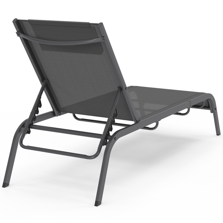 Set di 2 lettini da giardino reclinabili con tavolino in acciaio grigio - BORA | IdMarket