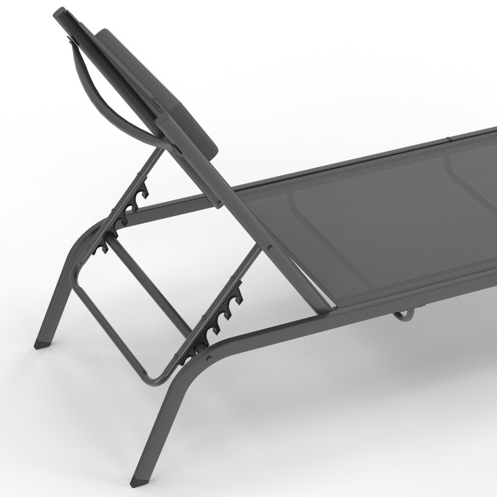 Set di 2 lettini da giardino reclinabili con tavolino in acciaio grigio - BORA | IdMarket