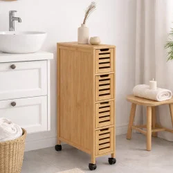 Torre di stoccaggio in bambù a 4 cassetti con rotelle salvaspazio - BEA | IdMarket