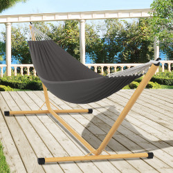 Amaca con supporto in metallo effetto legno e tela grigio antracite | IdMarket