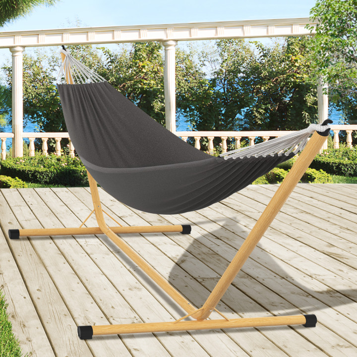 Amaca con supporto in metallo effetto legno e tela grigio antracite | IdMarket