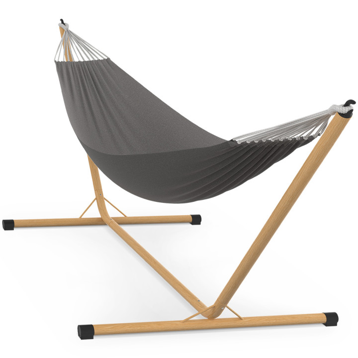 Amaca con supporto in metallo effetto legno e tela grigio antracite | IdMarket