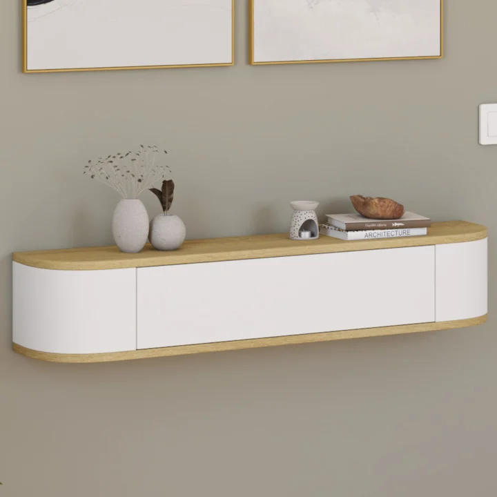 Mensola da ingresso a 1 anta in legno e bianco - LEORA | IdMarket