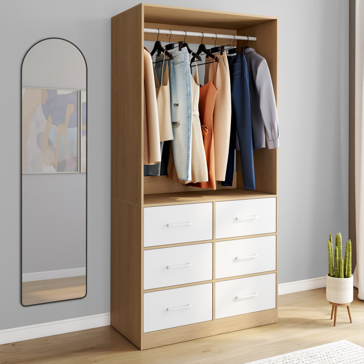 Armadio UPPAH L. 80 cm con 6 cassetti in faggio e bianco