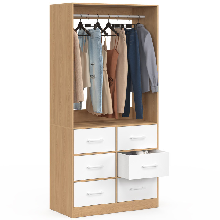 Armadio UPPAH L. 80 cm con 6 cassetti in faggio e bianco