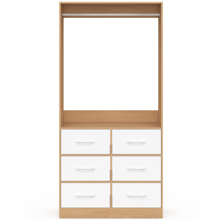 Armadio UPPAH L. 80 cm con 6 cassetti in faggio e bianco