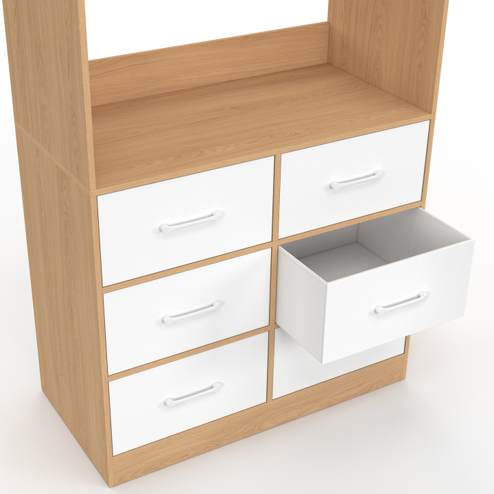 Armadio UPPAH L. 80 cm con 6 cassetti in faggio e bianco