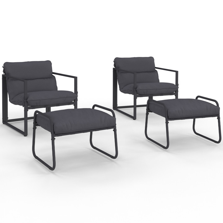 Set di 2 poltrone da giardino con poggiapiedi grigio e cuscino grigio antracite