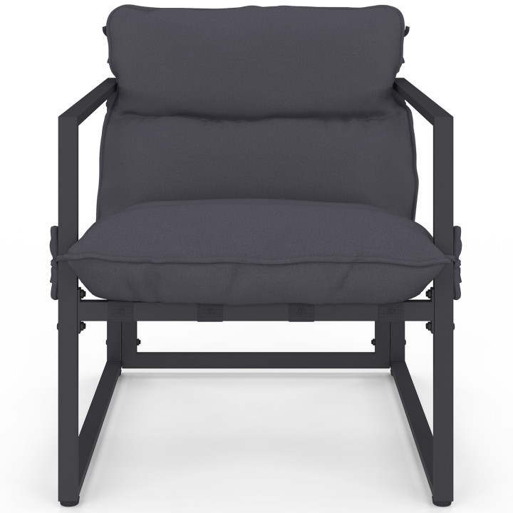 Set di 2 poltrone da giardino con poggiapiedi grigio e cuscino grigio antracite