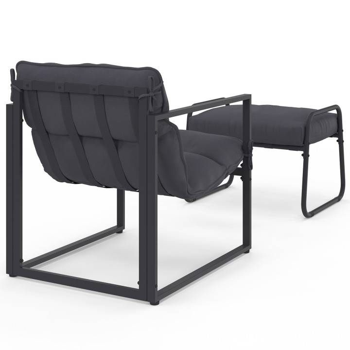 Set di 2 poltrone da giardino con poggiapiedi grigio e cuscino grigio antracite