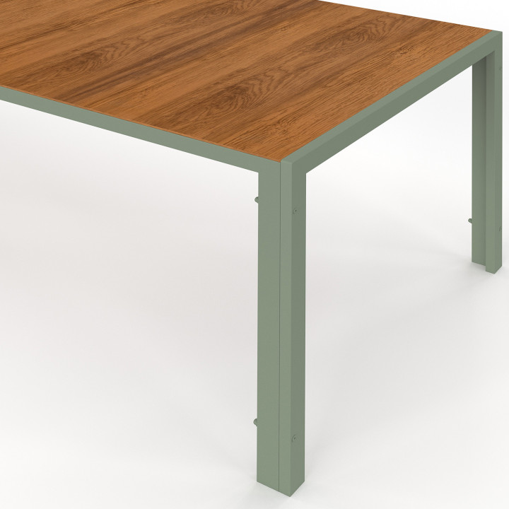 Set di mobili da giardino - Tavolo da 190 cm con piano in vetro temperato effetto legno e 8 sedie impilabili in legno e verde