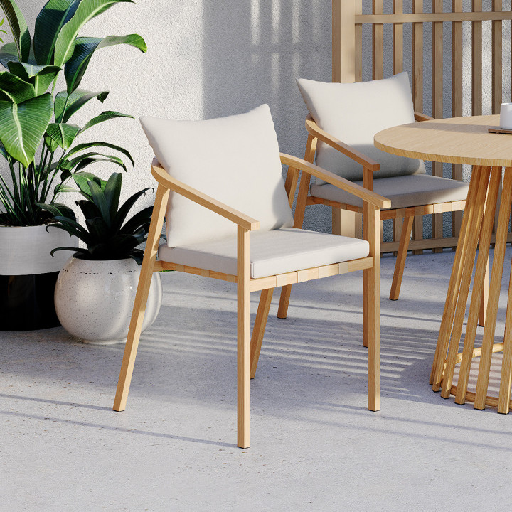 Set di 4 sedie da giardino con struttura in metallo effetto legno, cinghie e cuscini beige - MALTA | IdMarket