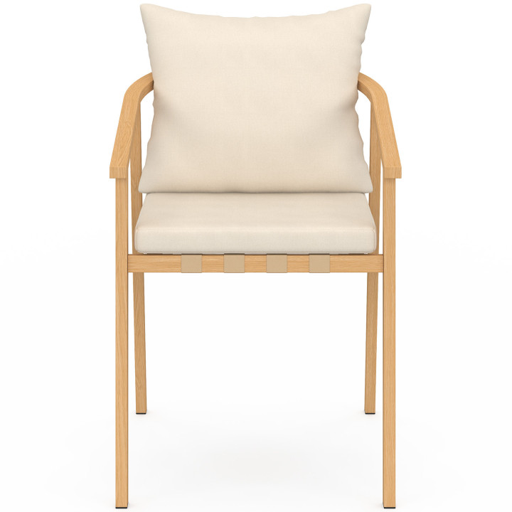 Set di 4 sedie da giardino con struttura in metallo effetto legno, cinghie e cuscini beige - MALTA | IdMarket